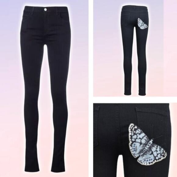 GUCCI Appliqué Black Butterfly Skinny Denim Jean Sz 28 - Picture 1 of 9
